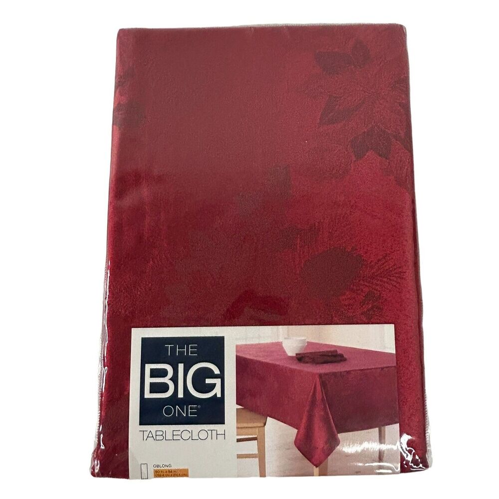 The Big One Tablecloth Solid Red Poinsettia 60x84 Christmas Holiday Cotton Blend
